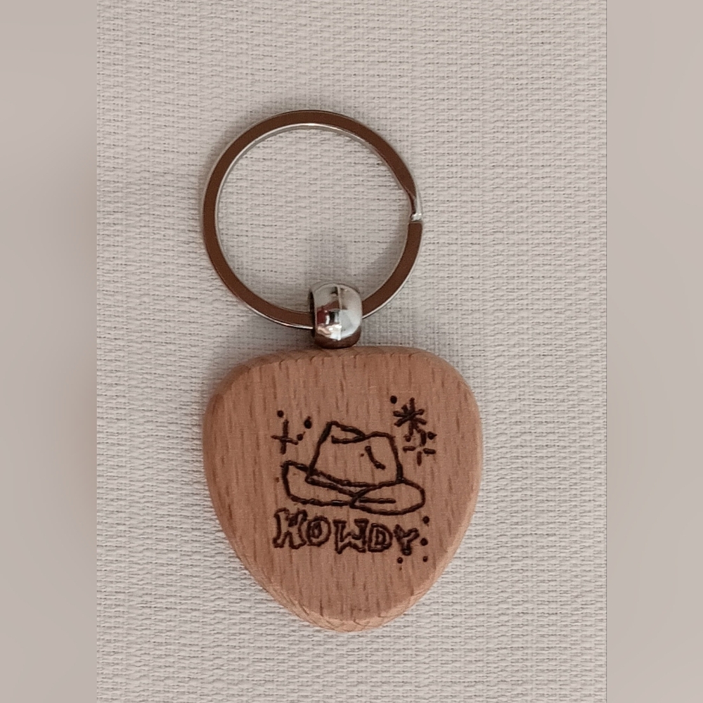 Wooden Keychain with Cowboy Hat Design